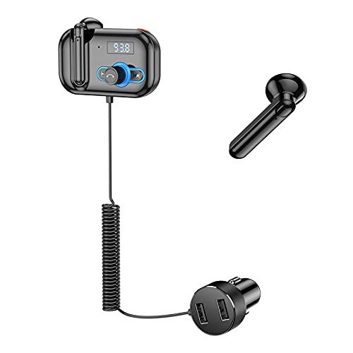 Bluetooth FM Transmitter for Car, VR robot Wireless Bluetooth 5.0 FM Transmitter Audio Adapter with Private Call Handsfree Headset Earphone, Support USB PD Fast Charging and Blue Atmosphere Light