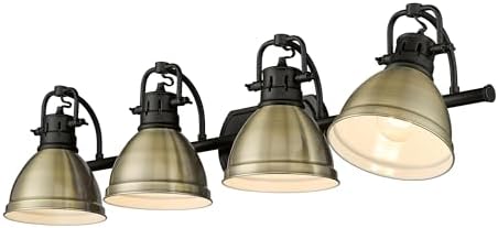 Golden Lighting Duncan BLK 4 Light Bath Vanity in Matte Black with Aged Brass Shade