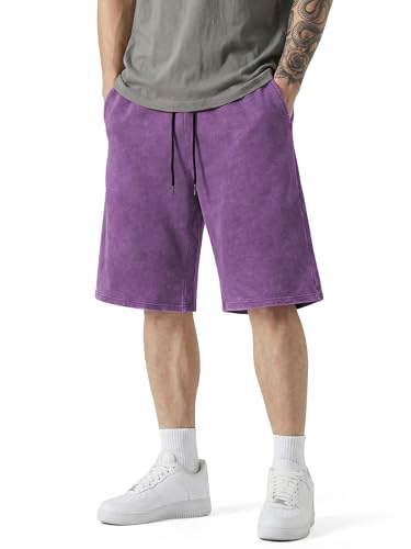 JMIERR Mens Acid Washed Relaxed Fit Cotton Beach Y2K Shorts Purple L