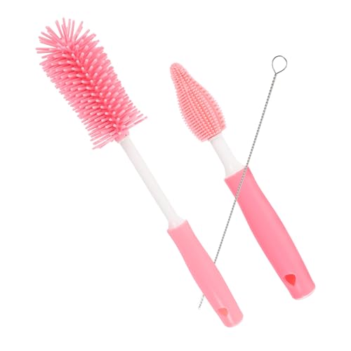 HONITANO Cepillos Limpieza Biberones y Botellas Silicona Rotativa Mango Ergonómico para Hogar y Uso Diario Cerdas Suaves para Tetinas y Pajitas Fácil Secado y Almacenaje Color Rojo Cereza