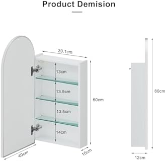 Bathroom Mirror Cabinets,Arched Mirror Cabinet Bathroom Wall,Brushed Nickel Bathroom Cabinets with Mirrors,Metal Framed Mirrored Cabinets Wall Mounted,40x80