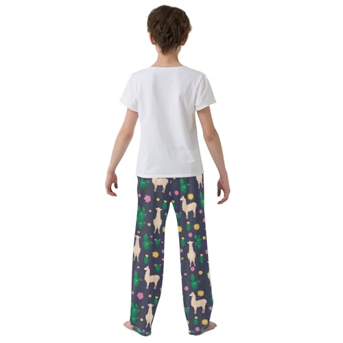 ZZXXB Llama and Cacti Boys Long Pants Soft Trousers Elastic Waist Kids Lounge Bottoms with Pockets S-XL3
