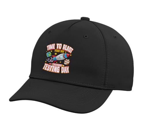 Testing Day Space Galaxy Rocket Teacher Test Day Adjustable Printed Baseball Hat, Black
