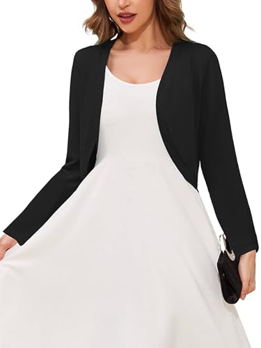 Image of Heymoments Women's Long Sleeve Thin Kintted Shrugs Sweaters Lightweight Cropped Tops Open Front Cardigan for Dress