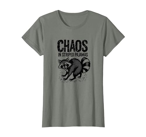 Chaos In Striped Pajamas Feral Raccoon Design T-Shirt, Women, Olive Heather, X-Small