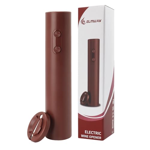 ELMWAY VinoLux Series Electric Wine Opener – Battery Operated Corkscrew with Easy Two-Button Operation & Foil Cutter, Portable Design for Home Use or Parties, 4 AA Batteries Required – Red