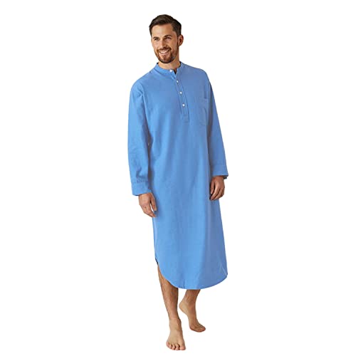 Angbater Men’s Cotton Long Sleeve Nightshirt Sleep Shirt Comfy Nightgown Loose Comfortable Pajamas Lounge Sleepwear For Men