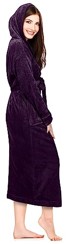 Ny Threads Womens Fleece Hooded Bath Robe - Plush Long Robe, Plum, Medium #TOP2
