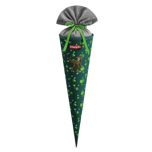 Step by Step Schultüte Dino Targo grün passend zum Schulranzen aus recycelten PET-Flaschen Verschluss aus Stoff 5 l Füllvolumen 70 cm Höhe