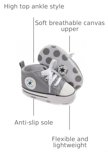Image of Unisex Baby Girls Boys Canvas High-top Shoes, Newborn Infant Anti-Slip Soft Sole Frist Walking Breathable Sneakers