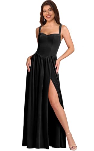 Corset Velvet Bridesmaid Dress 2025 with Slit A Line Maxi Formal Evening Dress KY115