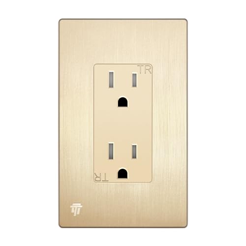Image of ENERLITES Elite Series Decorator Receptacle Outlet Child Safe Tamper-Resistant, Gloss Finish, Self-Grounding, Residential Grade, 15A 125V, 61501-TR-GDWBP, Brushed Gold