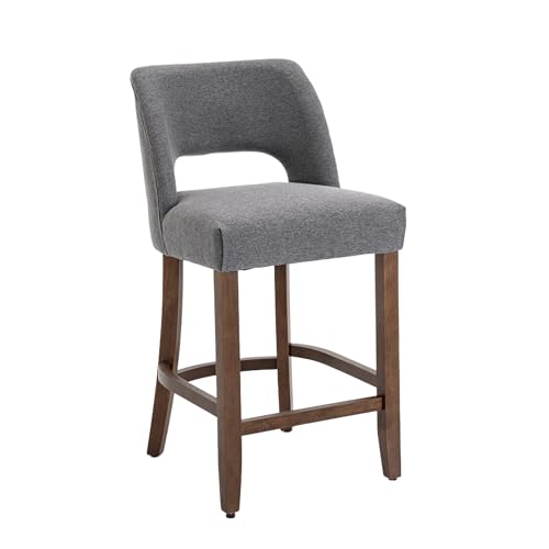 Image of VKNOW Bar Stools Set of 6, 26 inch Upholstered Counter Height Bar Stools,Modern Counter Stools with Wood Legs for Kitchen Island Dining Room Bar,Fabric Grey