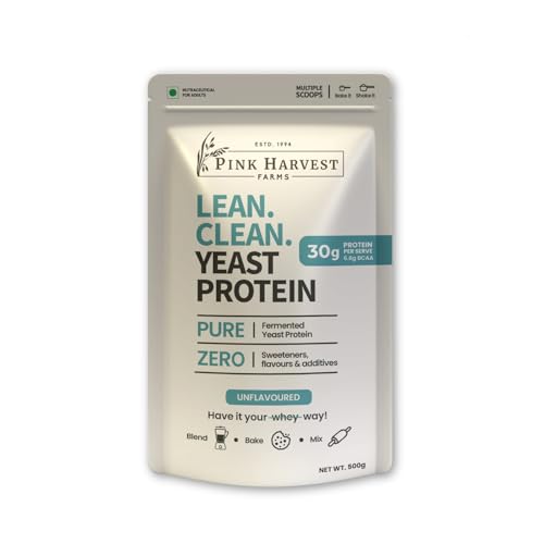 Image of Pink Harvest Farms Lean Clean Yeast Protein Powder 500g | 31g Protein per Serving | Fermented Yeast | Complete Protein with 9 Essential Amino Acids | Unflavoured | Vegan, No Bloat, Heat Stable | Mix, Bake or Blend