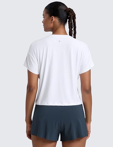 CRZ YOGA Cloudweight High Neck Workout Tops for Women Basic Athletic Lightweight Short Sleeve Shirts Loose Running T-Shirt2