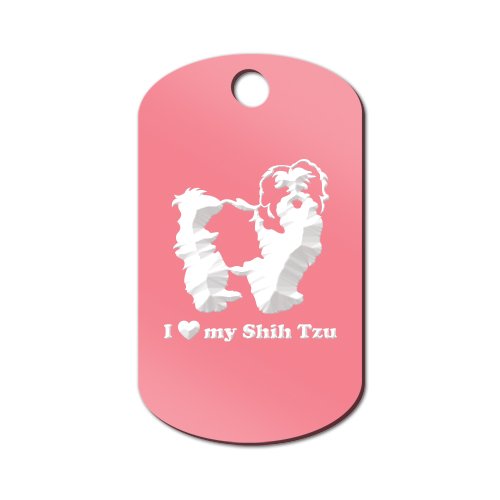 Mister Petlife I Love My Shih Tzu Engraved Keychain/GI Tag Lion Dog Pink