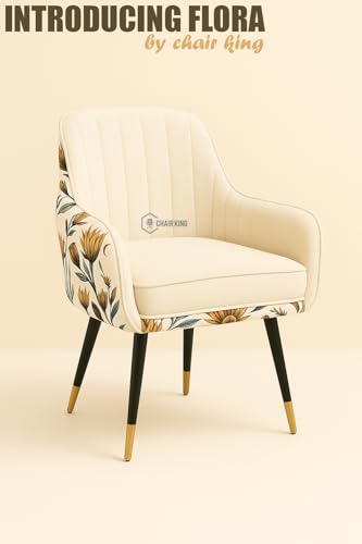 Image of Velvet Chair with Floral Pillow for Home | Modern Accent Armchair in Soft Velvet Fabric with Golden Legs | Set of 2 Premium Accent Chair for Living Room Bedroom (White Floral)
