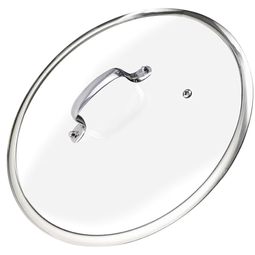 14 Inch Glass Lid For Pots Pans and Skillets Clear Glass Lid Replacement with Steam Vent Stainless Steel Covers For large Frying Pan Stock Pot Cast Fits Pots With Inner dia. 14.1-14.5 Inches