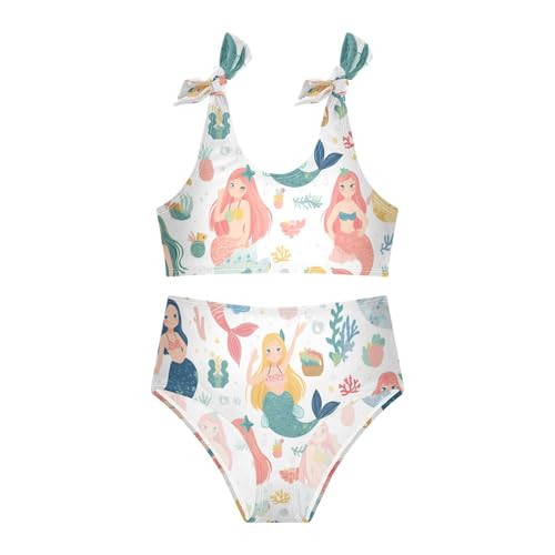 Mermaid Pattern Print with Cute Girls Girl Two Piece Kids Bikini Set Scoop Neck Swimsuits Swimming Suits Adjustable3