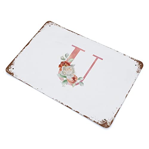 Lettre U rose aquarelle et fleurs - Affiche rétro murale pour décoration maison 30x45 cm - 8