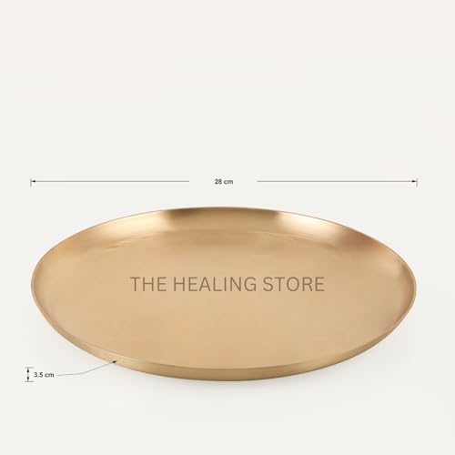Image of THE HEALING STORE Pure Traditional Ayurvedic Bronze Plate 10 inch| Kansa Handmade Thali Bronze Plate for Serving Ware and dishware thali