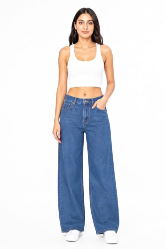 Image of Women's High Rise Wide Leg Denim Jeans | Stretchable Casual Blue Jeans for Women | Classic 5 Pocket Style | Comfortable Everyday Wear