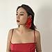 Exaggerated Satin Large Flower Long Tassel Drop Earrings - Fluffy Fabric Bohemian Floral Statement Jewelry for Women - Fashion Romantic Party Wedding Accessories (Red)