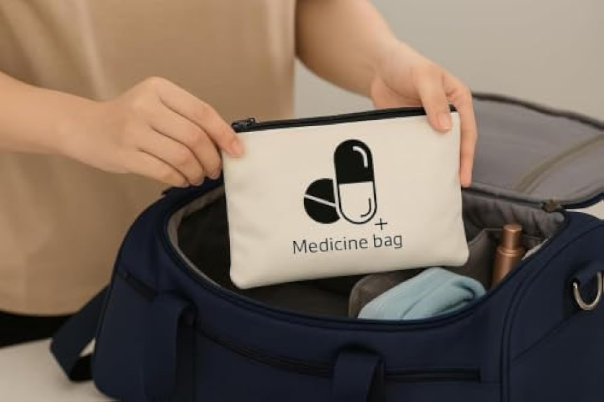 Canvas Medicine Bag Pouch with Zipper
