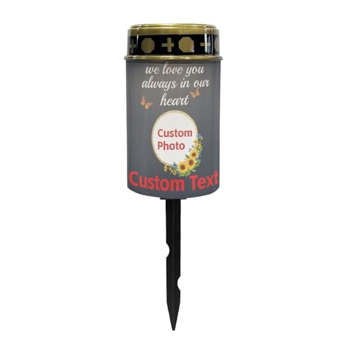 Image of Customizable Photograph Text Black Waterproof Solar Light Flameless Candle Automatic Landscape Path Light Outdoor Grave Decor