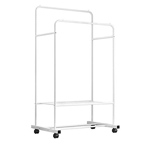 Perchero de metal para ropa, estante de almacenamiento de 2 neumáticos para entrada, abrigos, paraguas, sombrero, zapatos (blanco, 8051160 cm)