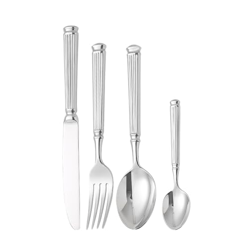 32 Pieces Silverware Set,18/8 stainless steel set for 8,Flatware set European Roman style, Fine Silverware set and Dishwasher Safe 01
