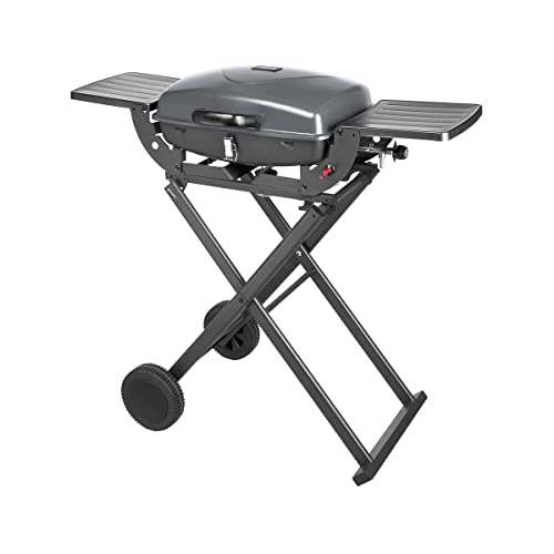 Teesa BBQ 1000 - Barbecue a gas pieghevole, 1 bruciatore, per terrazza, giardino, con ruote, colore: nero