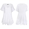 FANCYINN Womens White Cute Shift Dress Short Bell Sleeve Ruffle Hem V Neck Loose Swing Tunic Mini Dress with Pockets M