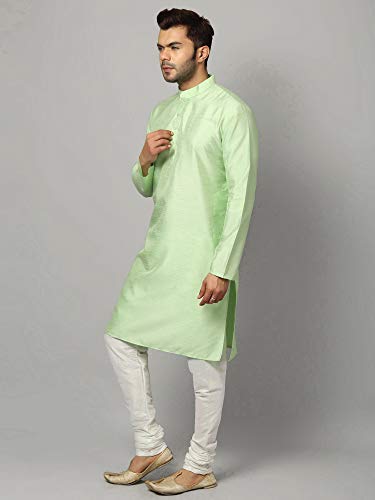 Image of Uri and MacKenzie Banarasi Dupion Silk Solid Kurta Churidar Pyjama Set for Men