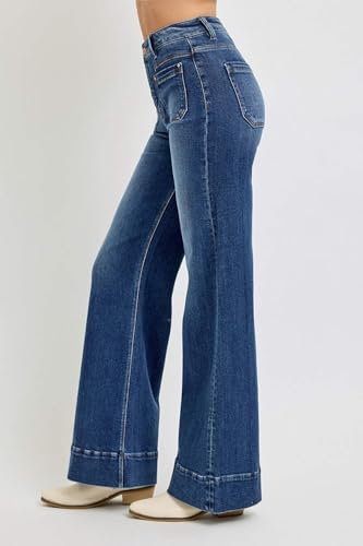 SALT TREE Risen Jeans - High Rise Wide Flare Patch Pocket Jeans - PW210044