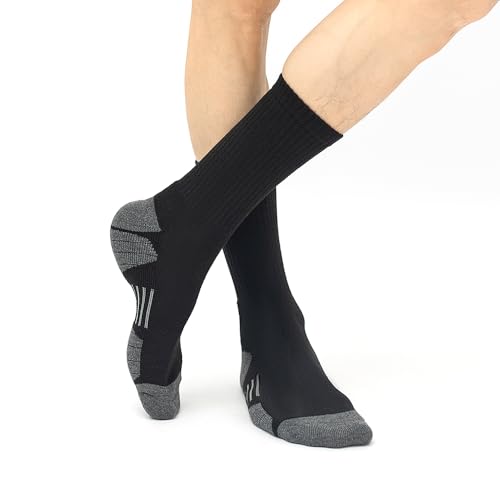JOYNÉE 8 Pairs Mens Crew Socks Cushioned Moisture Wicking Athletic Socks Work Breathable Socks for Men,Black,Sock Size:10-134