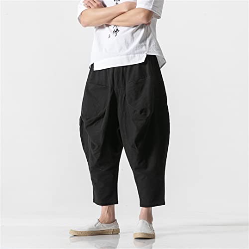 Alloaone Mens Wide Crotch Harem Pants Chinese Style Ankle-Length Pants Male Wide-Legged Bloomers Trousers3