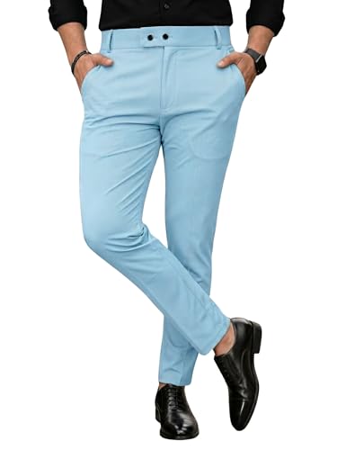 Image of erke Men's Slim Fit Formal Trouser with 4-Way Stretch | Lycra Blend Wrinkle Resistant Office Chinos for Men | Mid Rise Tapered Trousers for Men