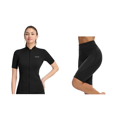 GoldFin Women Wetsuit Tops and Shorts 2mm Scuba Swimming Diving Snorkeling Water Aerobics Black(Tops L, Shorts L) miniatura 1