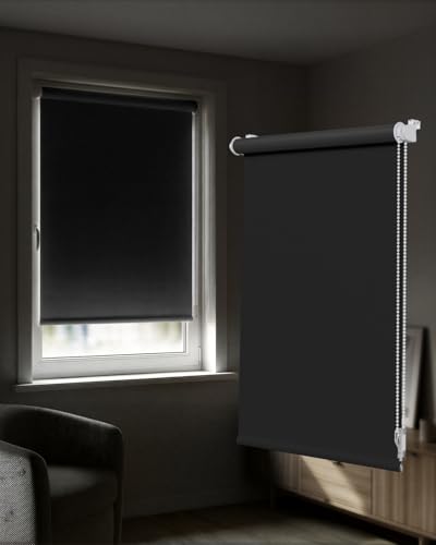 Victoria M. Tenebra Verdunkelungsrollo Klemmfix Rollo Fensterrollo, Sichtschutz, Verdunkelnd, Ohne Bohren inkl. Montagematerial, 85 x 160 cm, Schwarz
