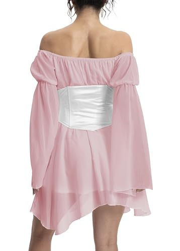 Image of Womens Corset Dress Off Shoulder Bell Sleeve Casual Party Pirate Fairy Dress Set