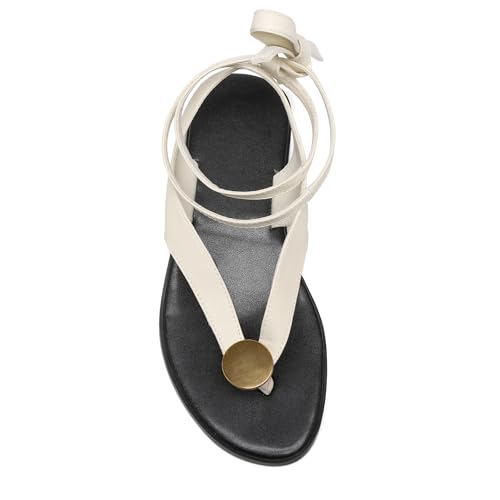 Strap Flip Flop Flat Sandals for Women with Metal Circular Ankle Strappy Ladies Fashion Cute Summer Thong Sandals Dressy.