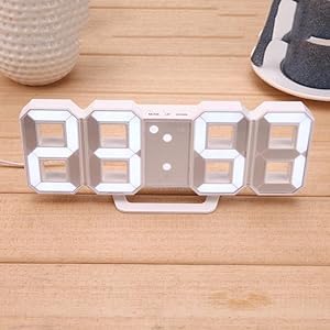 3D LED Digital Wall Clock, White, Auto-Adjustable Brightness, 12/24Hr Format, Acrylic, Electric Powered, for Bedroom-image-46