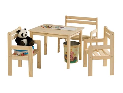 Home4You Kindersitzgruppe 4-teilig - mit Kindertisch, Sitzbank & 2 Stühlen...
