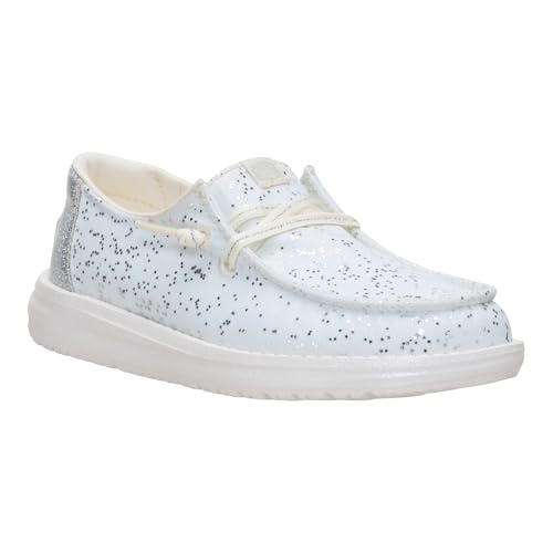 Image of HEYDUDE Girl's Youth Wendy Sparkle Surprise, Iridescent Size 5 | Slip On Shoe with Elastic Laces for Kids