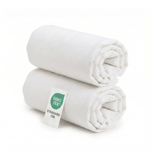 Miniatura 9 de Pack De 2 Sábanas Bajeras 100 Algodón Ajustables Color Blanco 60x120 Cm Para Capazo, Colchón, Moisés O Minicuna Transpirables Y Suaves Fácil Lavado Y Aptas Para Secadora
