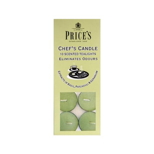 Price's - Chef's Tealights - 10 Pack - Odour Eliminating Tealights - Made with Basil, Patchouli and Geranium Extracts - Clean, Fresh, Quality Fragrance - Long Lasting Scent