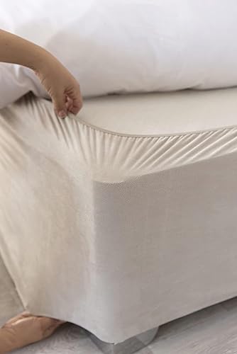 Belledorm Box Spring Cover - Transform Your Bed with This Fully Elasticated Faux Suede & Stretch Wrap-Around 4 Sides Bed Skirt (Linen, Full/Full XL)