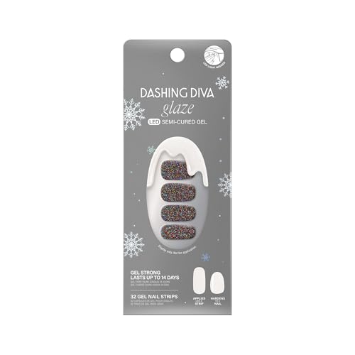 Dashing Diva Glaze Nail Strips - Winter in New York | Works with Any LED Nail Lamp | Long Lasting, Chip Resistant, Gel Nail Strips | 32 Salon Quality Nail Wraps, 2 Prep Pad, 1 Nail File