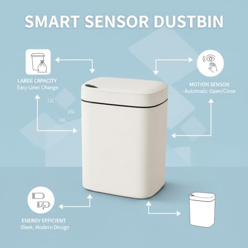 Image of Ozoy Automatic Touchless Motion Sensor Dustbin - 15 Litre Smart Sensor Trash Bin for Home, Office, Kitchen, Bathroom & Bedroom Soft Close & Open, ABS Body Compact Size (GREY)